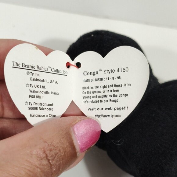 Ty Beanie Babies Congo Gorilla Monkey Plush Stuffed Animal Toy Black Brown 6 in - Picture 7 of 8